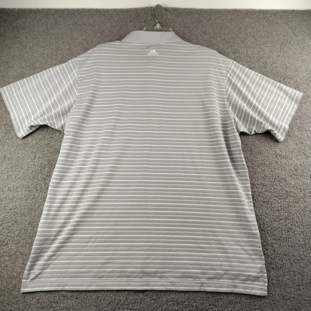 Adidas Polo Shirt Mens XL Climalite Grey Striped Golf Short Sleeve EUC